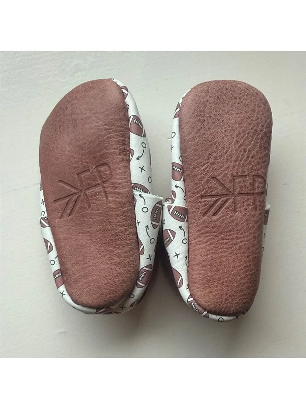 Freshly Picked Brown‎ and White Football Print Baby Shoes Size 3 NEVER WORN